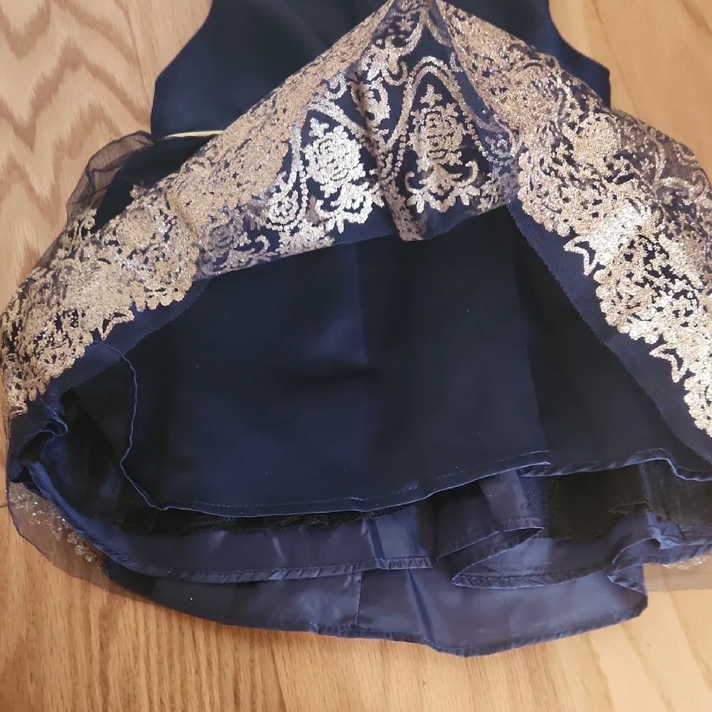 Rare Editions Navy and Gold Dress with Plush Shrug Diaper Cover Panty 24 Months